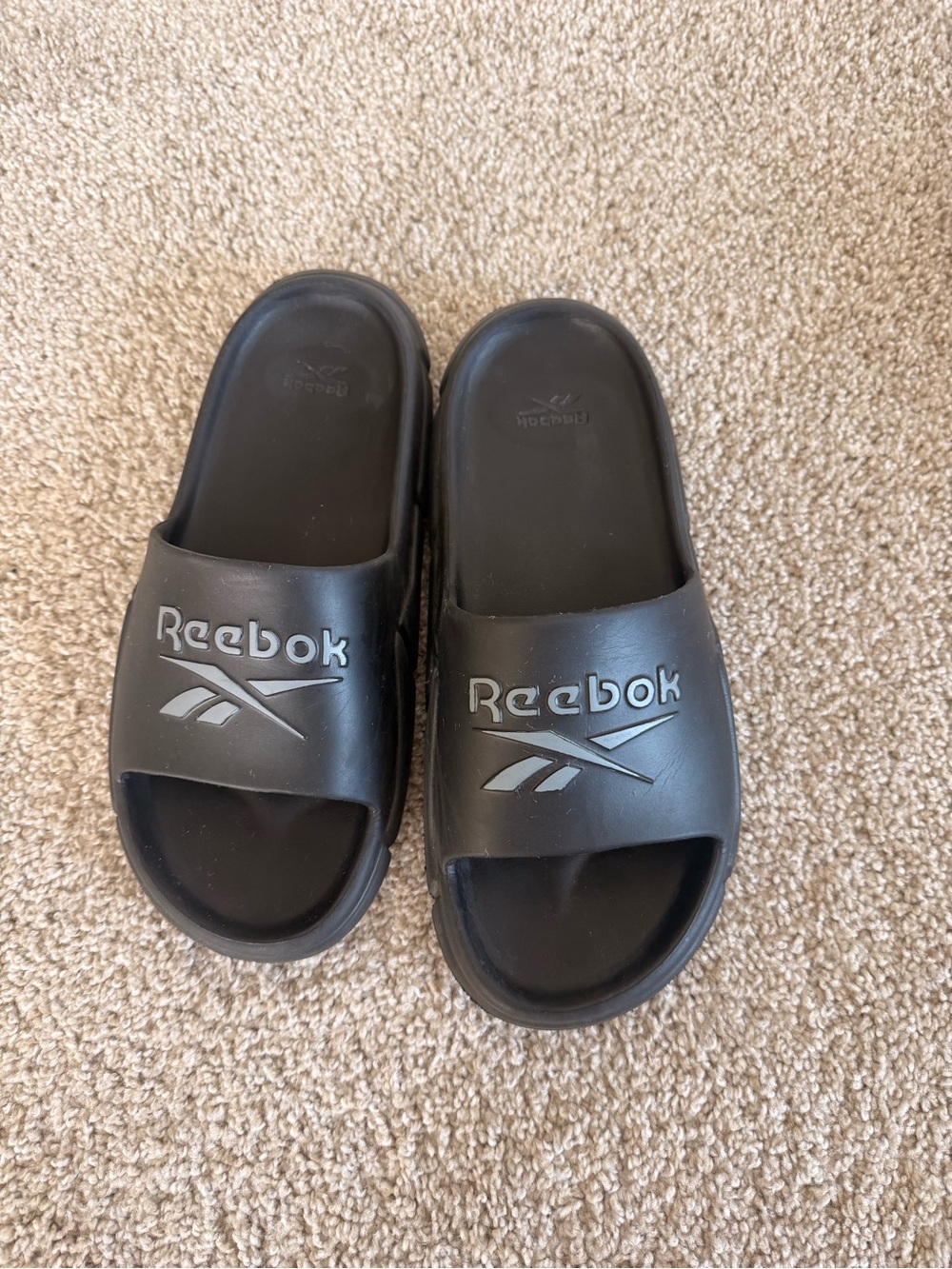 Reebok Black Slides with Gray Logo
